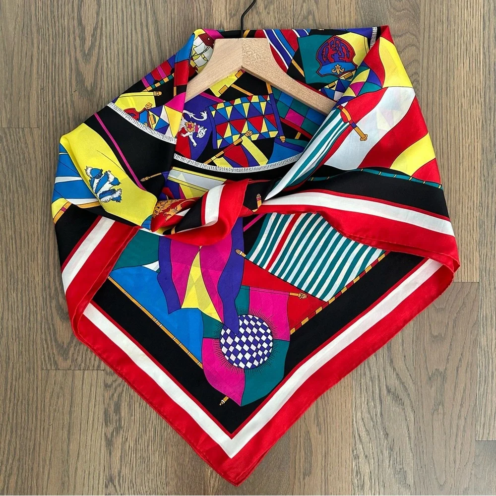 Vintage Harvé Bernard Multicolor Nautical Flag Motif 100% Silk Scarf 34